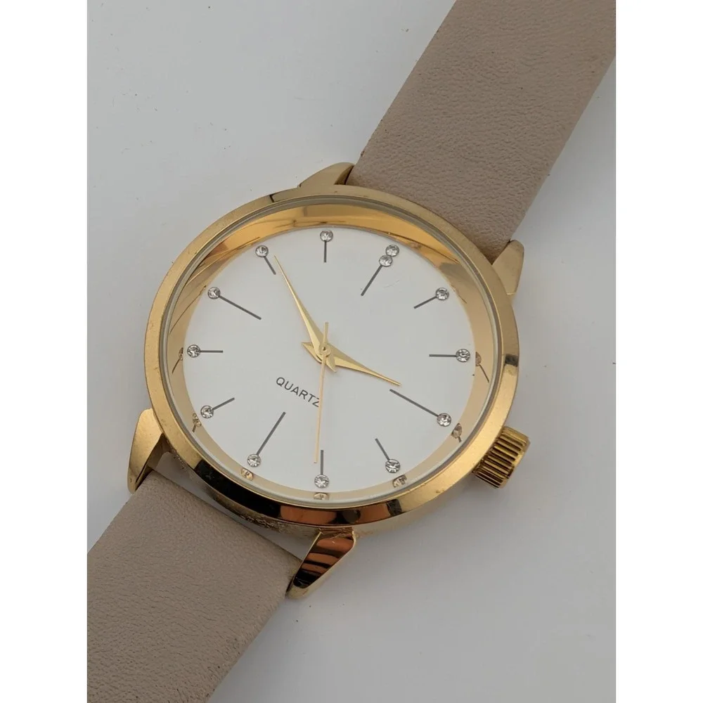 Oriflame Watch Women 37mm Gold Case Beige Leather Band- New Battery‎